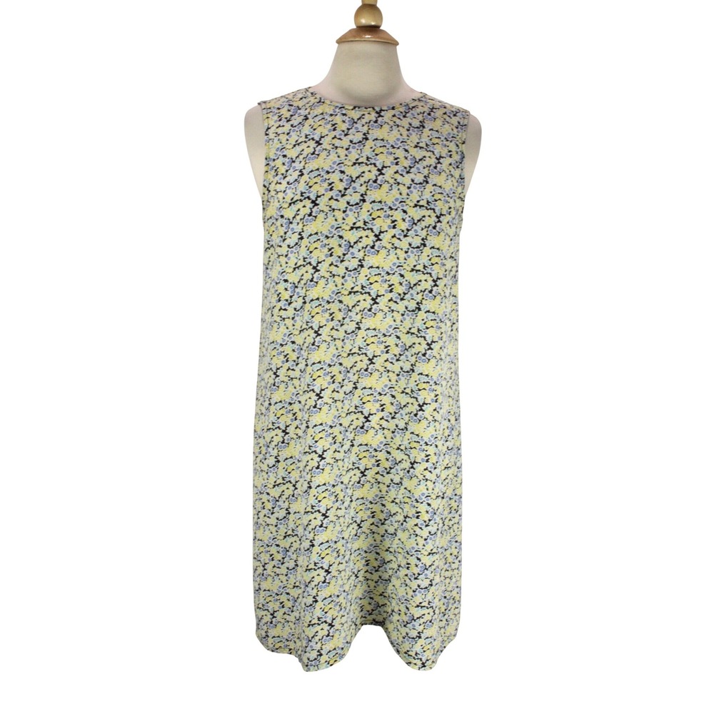 Equipment Femme‎ Floral Print Sleeveless Midi Dress Yellow Black Blue M
